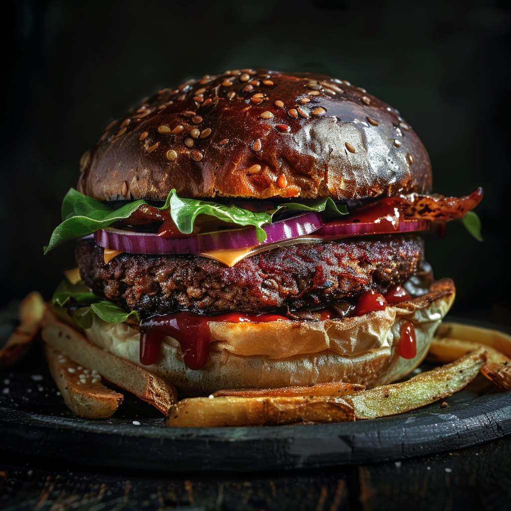 a burger with fries